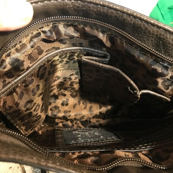 Hilary Radley Purse Brown Leather Crossbody Croc Embossed & Leopard Lining 10 x - Picture 9 of 15